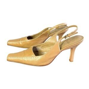 Vintage Linea Paolo Slingback Tan Heels Tapered Square Toe Size 7